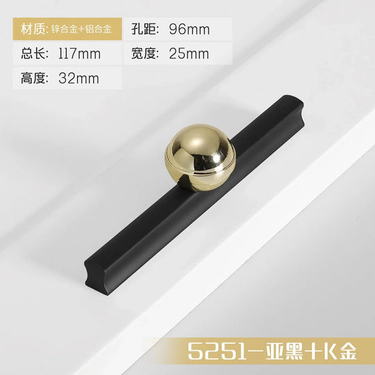 Black and Gold Cabinet Pulls – Double-Color Aluminum Zinc Alloy Handles