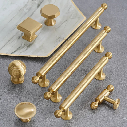 Satin Brushed Gold Brass Cabinet Handles – French-Style Pulls and Knobs for Furniture