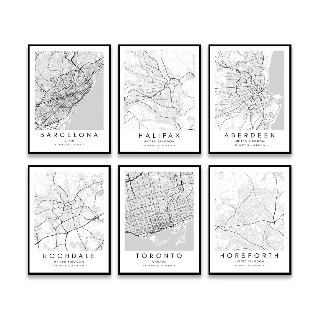 Minimalist Black White City Map Wall Art Canvas Print
