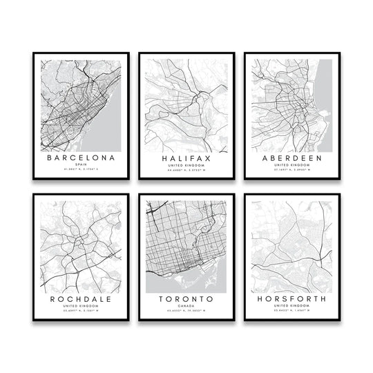 Minimalist Black White City Map Wall Art Canvas Print
