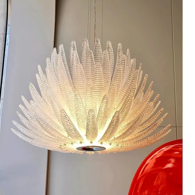 Designer Agave Murano Glass Chandelier with Vintage Gold Floral Detail