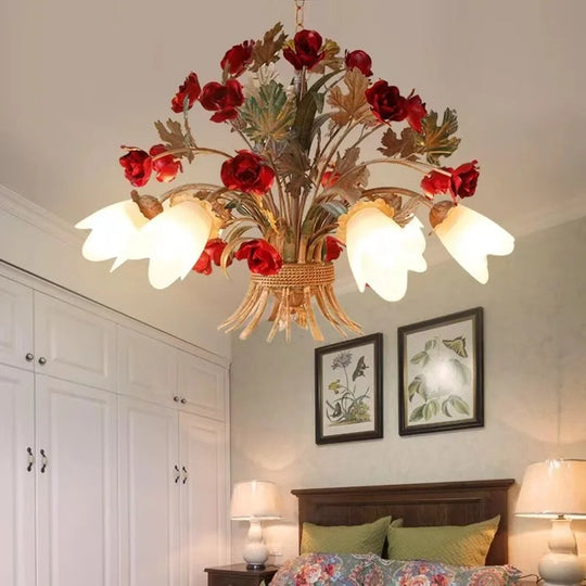 American Retro Glass Flower Chandelier for Living & Dining Room