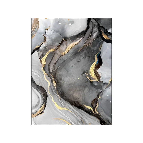 Black Gold Gray Marble Abstract Wall Art Canvas Print