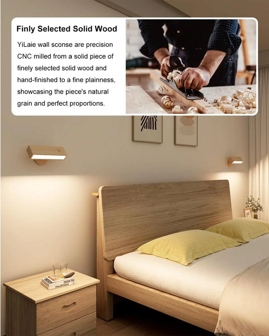 Nordic Wooden Wall Lamp 360° Rotating Magnetic Reading Light