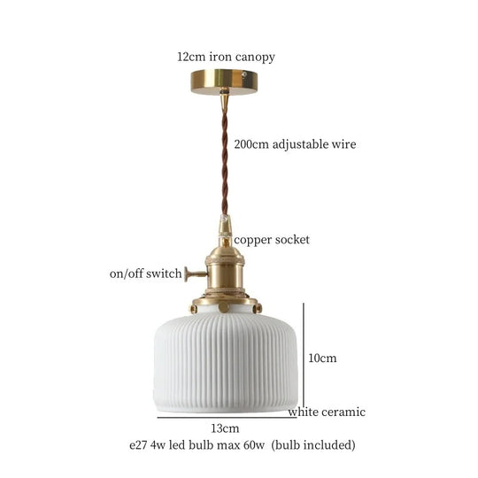 Patterned Ceramic Pendant Lamp with Vintage Copper Finish