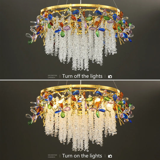 Luxury Crystal Flower Chandelier Modern Branch Pendant Ceiling Light