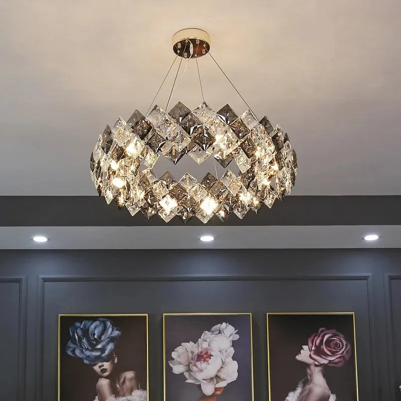 Modern Luxury Crystal Chandelier – Elegant Semi-Flush Ceiling Light