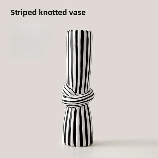 Retro Black and White Striped Ceramic Vase for Living Room Decor