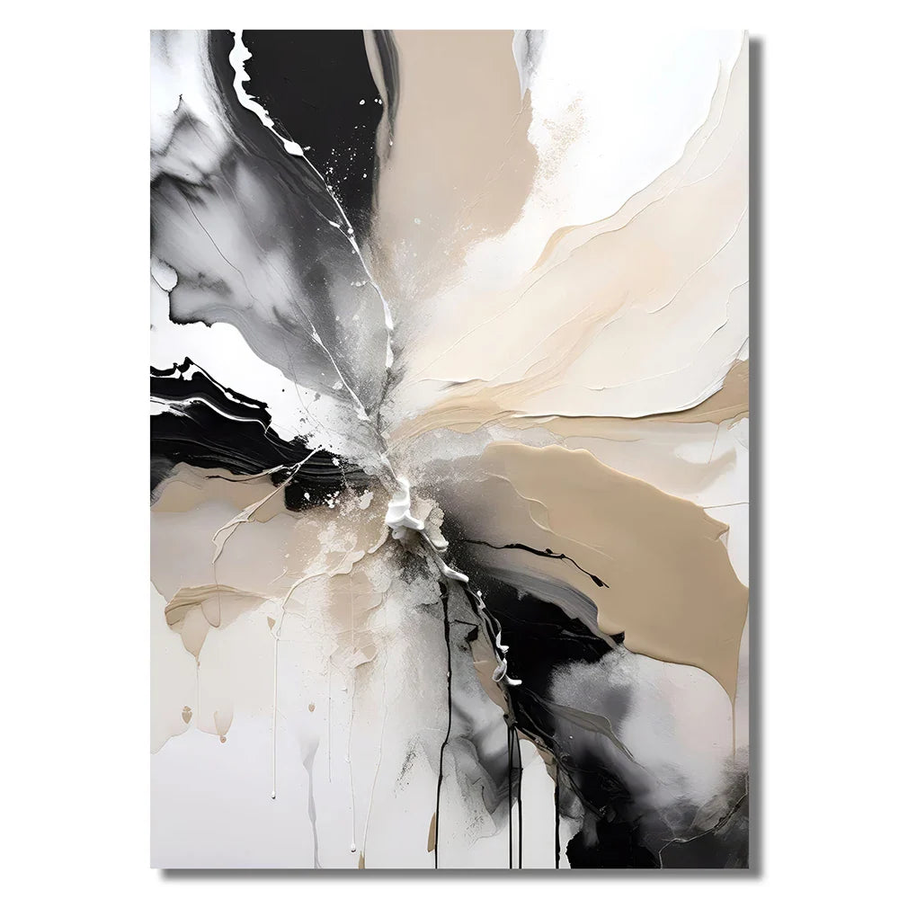 Neutral Palette Grey Black Beige Abstract Canvas Wall Art Set of 3