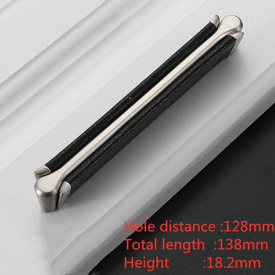 Modern Leather and Zinc Alloy Cabinet Handle – Elegant Pulls for Kitchen, Wardrobe, and Furniture (96mm)