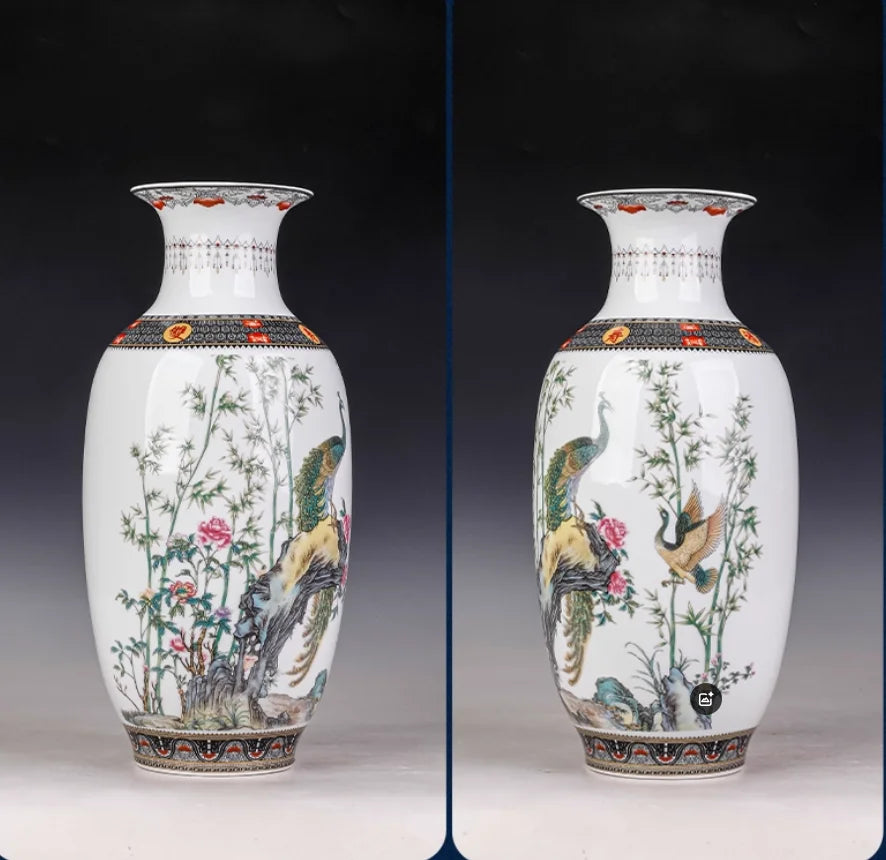 34.5 cm Jingdezhen Style Ceramic Peacock Vase Decor