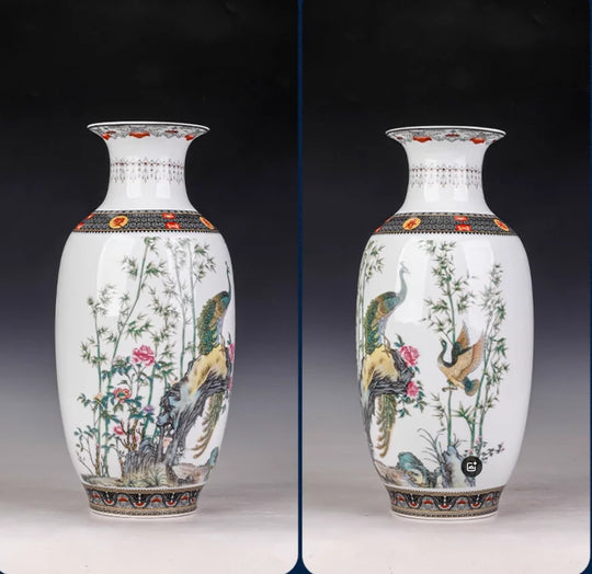 34.5 cm Jingdezhen Style Ceramic Peacock Vase Decor