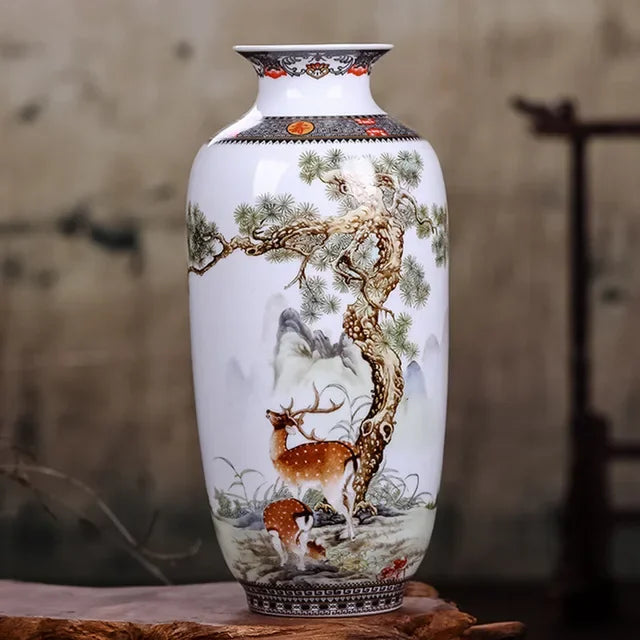 Traditional Ceramic Flower Vase for Living Room Decoration