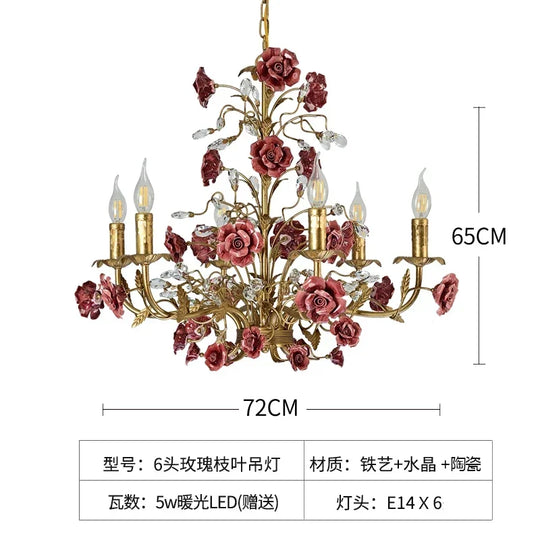 French Retro Pastoral Rose Ceiling Chandelier – Candle Style Lighting