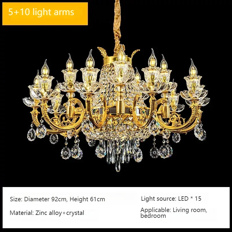 Light Luxury Golden Crystal Candle Chandelier – Elegant French-Style Ceiling Lamp
