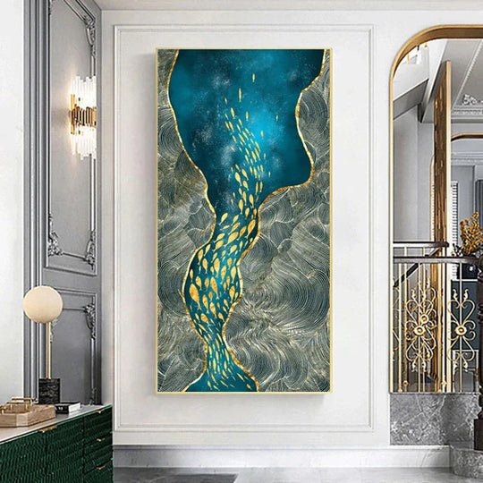 Abstract Green Aqua Auspicious Canvas Wall Art