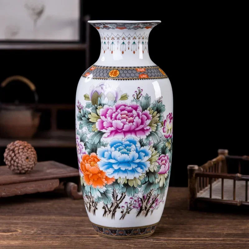 Ceramic Double Flower Decorative Vase for Living Room Table Decor