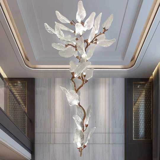 Luxury Leaf Chandelier Copper Pendant Light for Staircase & Villa