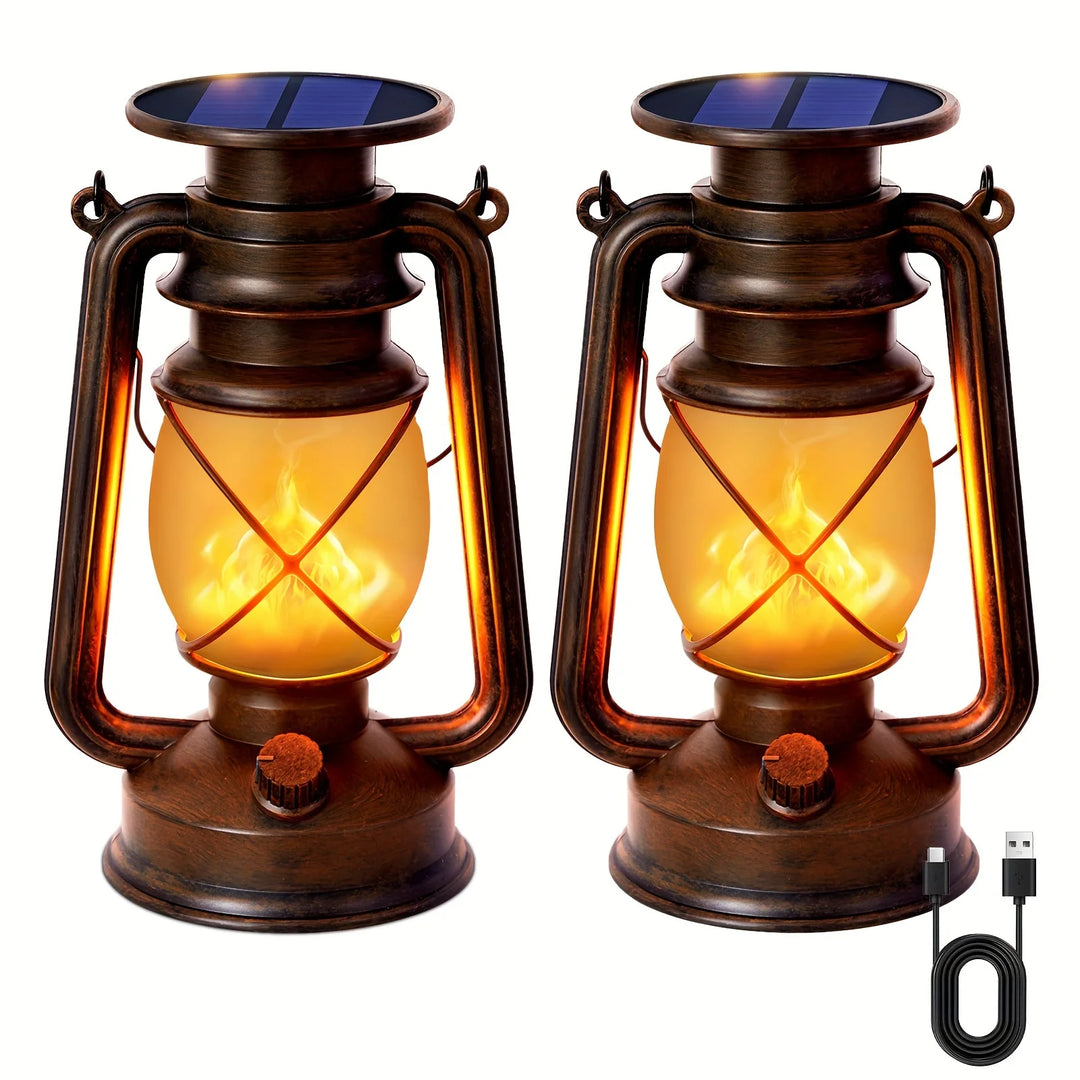 Solar Outdoor Hanging Dancing Flame Lights – Vintage LED (2/4 Pack)