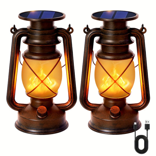 Solar Outdoor Hanging Dancing Flame Lights – Vintage LED (2/4 Pack)