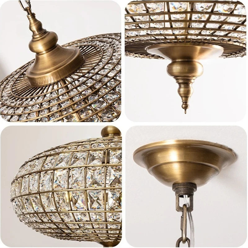 Vintage Crystal Pendant Light with American Copper Finish