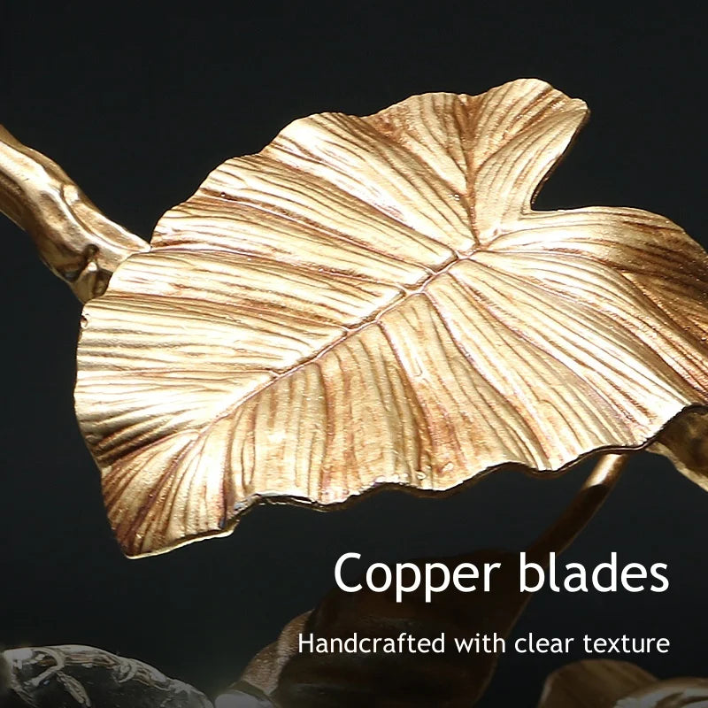 Luxury Copper Branch Chandelier with Leaf Crystal Pendant Lights