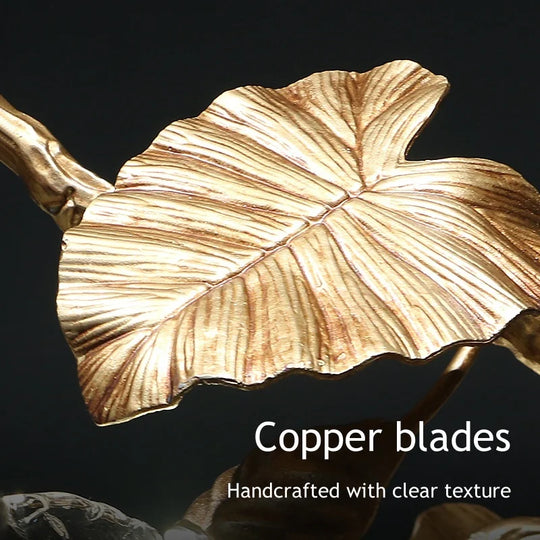 Luxury Copper Branch Chandelier with Leaf Crystal Pendant Lights