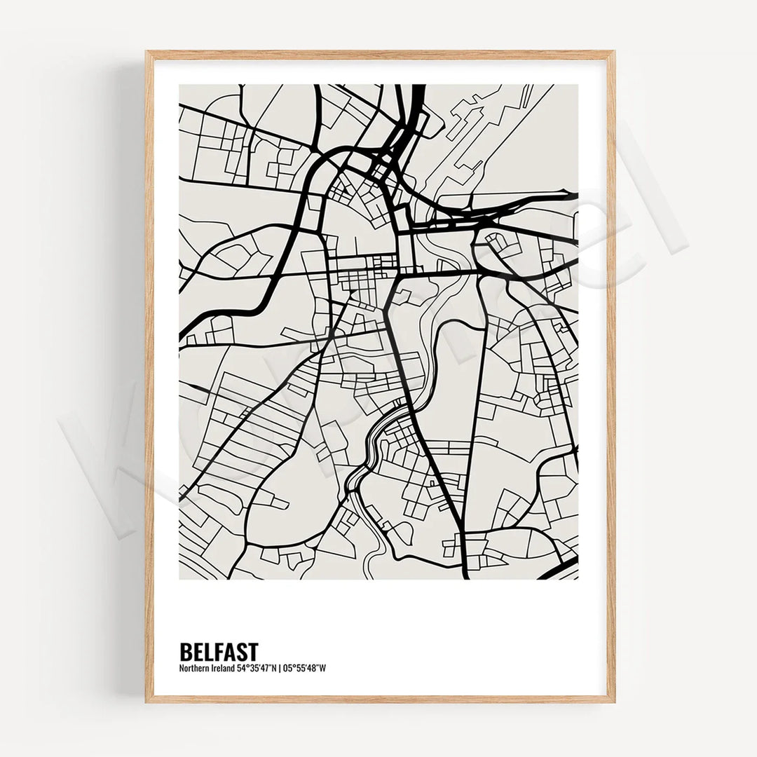 Minimalist Black White City Map Wall Art Canvas Print