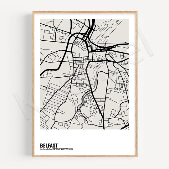 Minimalist Black White City Map Wall Art Canvas Print