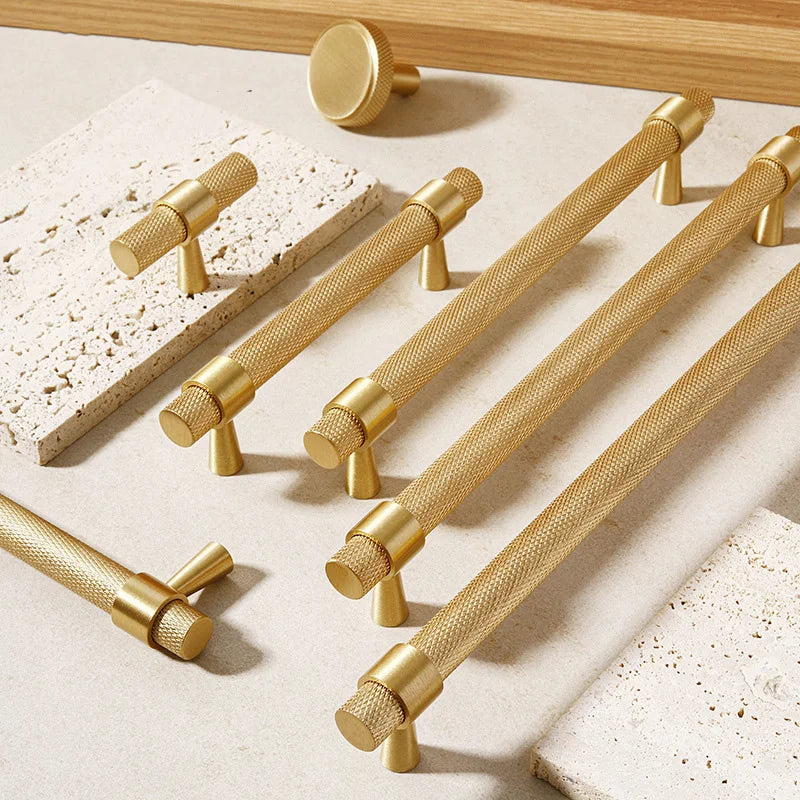 Solid Brass Knurled Furniture Handles – Textured Pulls and Knobs for Cabinets and Wardrobes