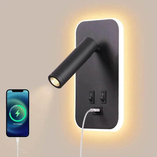 Minimalist LED Wall Lamp USB Rotating Bedside Light