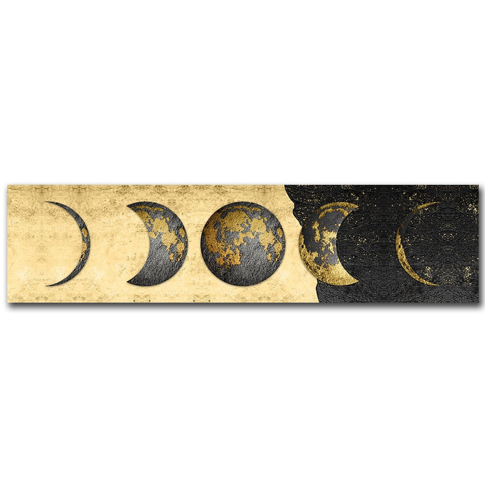 Moon Phases Wide Format Black and White Canvas Wall Art