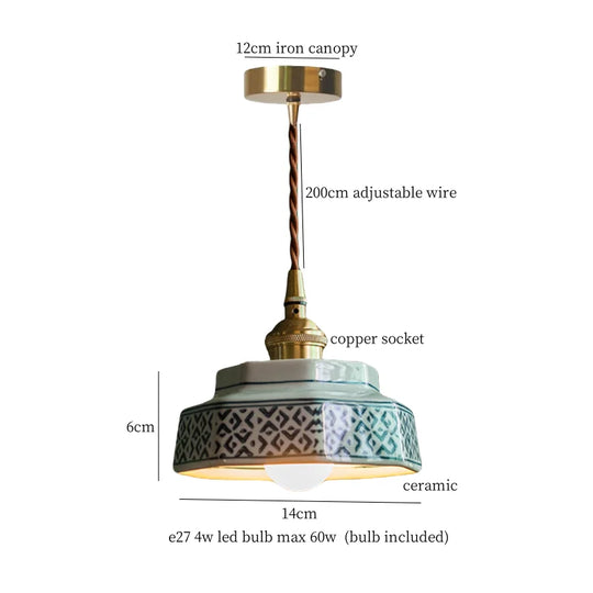 Patterned Ceramic Pendant Lamp with Vintage Copper Finish