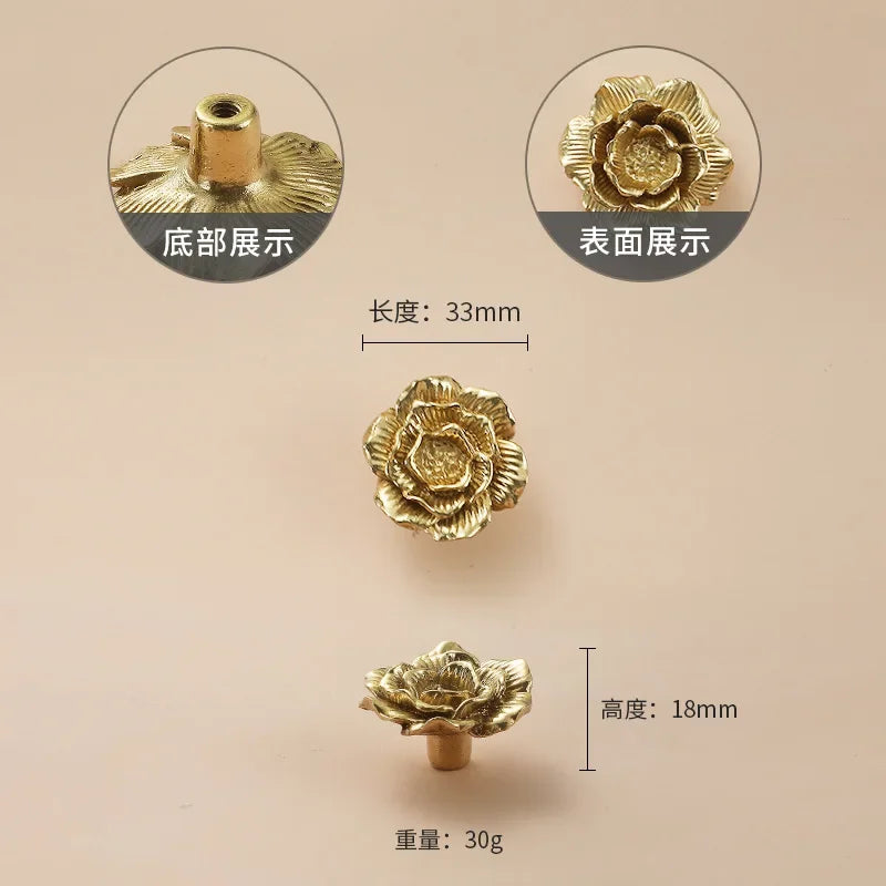 Luxury Brass Flower and Leaf Cabinet Handles – Chinese-Style Decorative Pulls