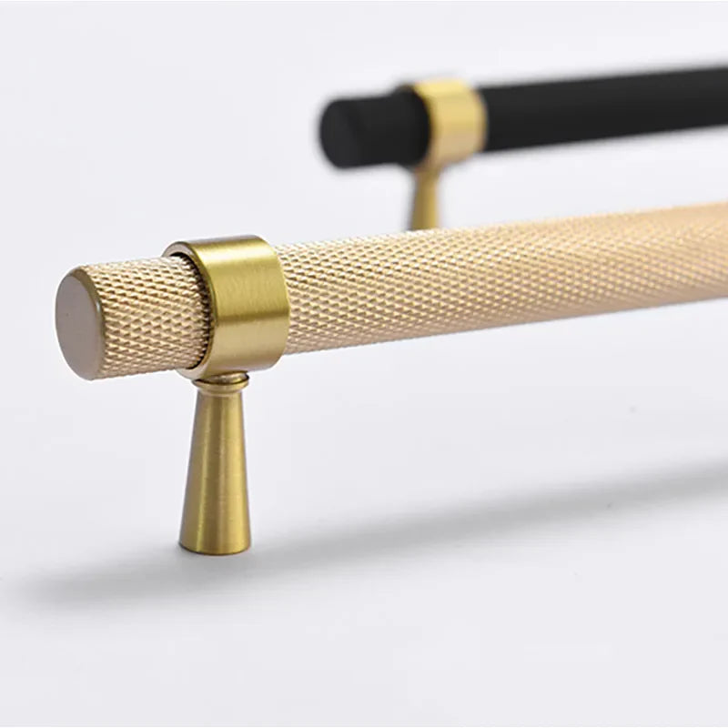 Solid Brass Knurled Cabinet Handles – Gold and Black Pulls and Knobs for Furniture