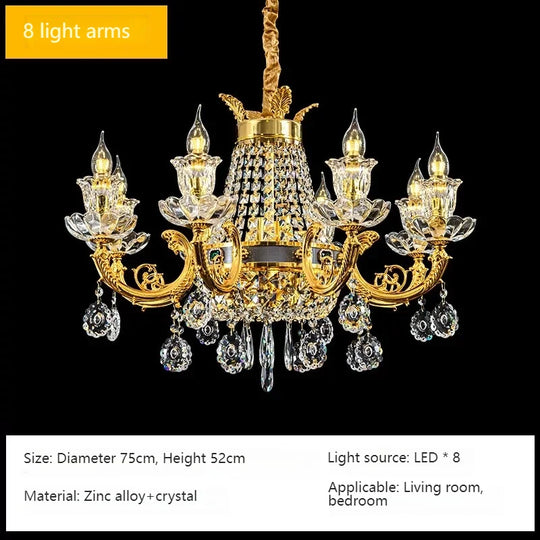 Light Luxury Golden Crystal Candle Chandelier – Elegant French-Style Ceiling Lamp