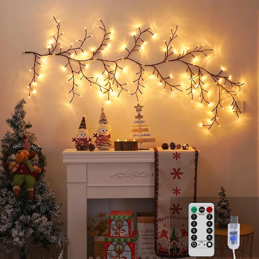 LED Tree Branch Vine Light USB Solar Fairy Lamp Christmas Decor