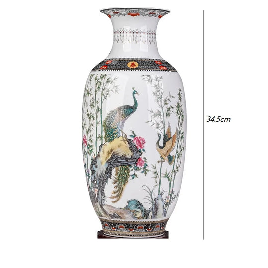 34.5 cm Jingdezhen Style Ceramic Peacock Vase Decor