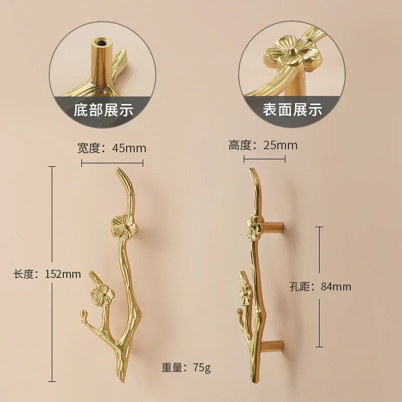Luxury Brass Flower and Leaf Cabinet Handles – Chinese-Style Decorative Pulls