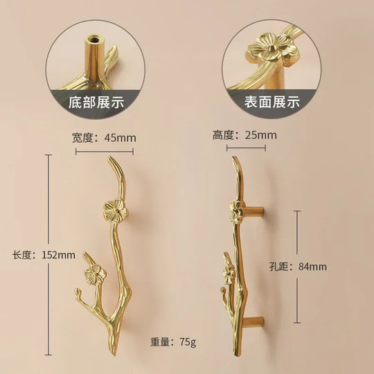 Luxury Brass Flower and Leaf Cabinet Handles – Chinese-Style Decorative Pulls