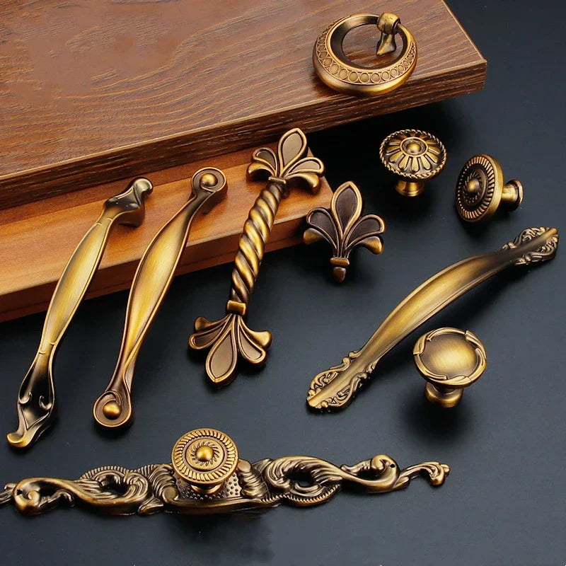 Antique Yellow Bronze Cabinet Handles – Brushed Vintage Drawer Pulls