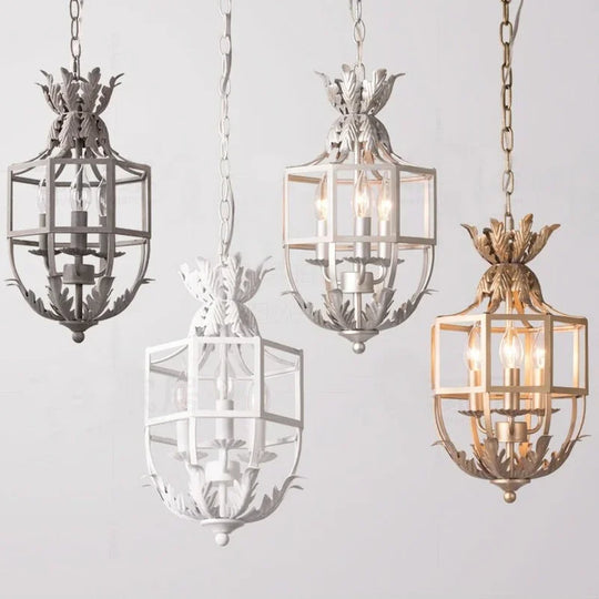 Serena Retro Metal Cage Chandelier 3-Light Pendant Dining Lamp