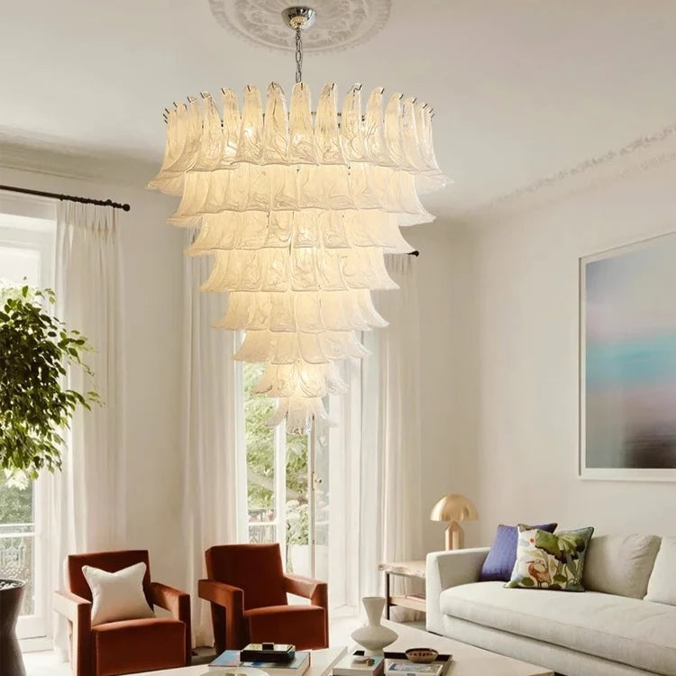 French Style Artistic Glass Pendant Chandelier – High-End Retro Staircase Light