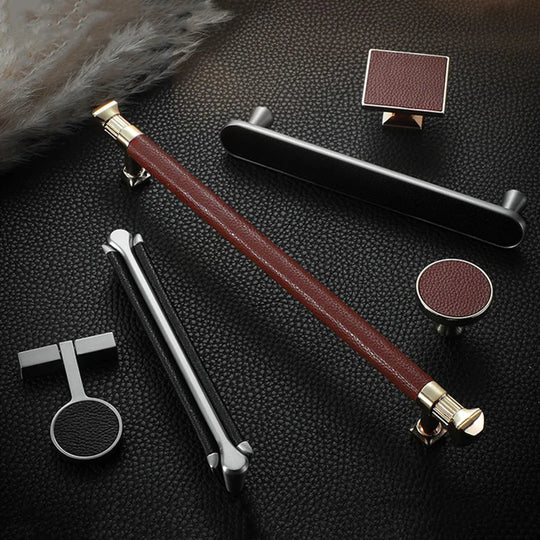 Modern Leather and Zinc Alloy Cabinet Handle – Elegant Pulls for Kitchen, Wardrobe, and Furniture (96mm)
