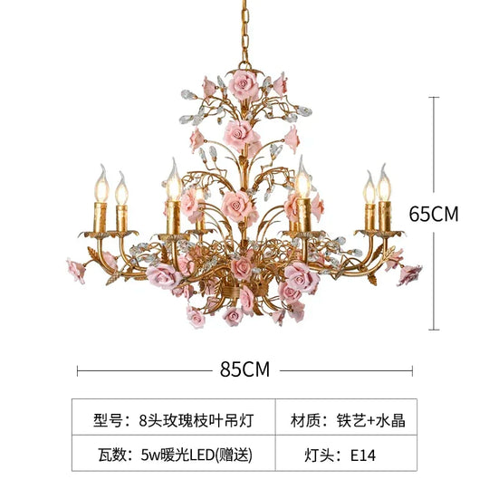 French Retro Pastoral Rose Ceiling Chandelier – Candle Style Lighting