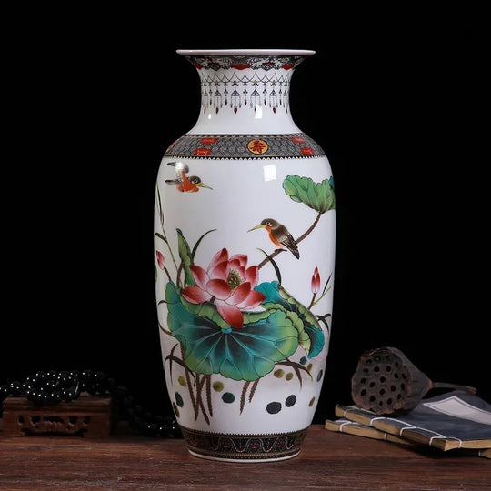 Ceramic Double Flower Decorative Vase for Living Room Table Decor