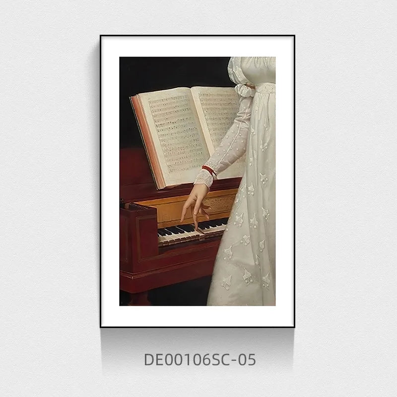 Vintage Style Woman Playing Piano Canvas Wall Art Unframed