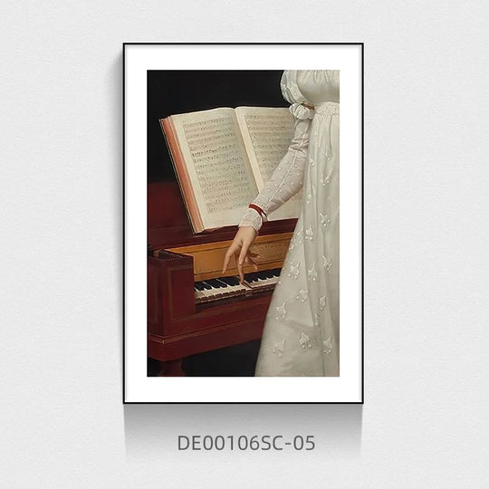 Vintage Style Woman Playing Piano Canvas Wall Art Unframed