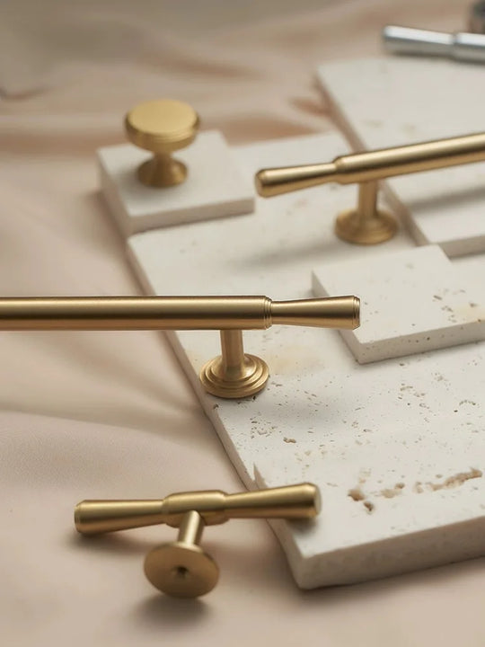 Brushed Gold Brass Cabinet Handles – Modern Pulls and Knobs for Furniture (50–280mm)