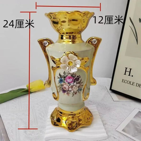 Gilt Frosted Ceramic Flower Vase for Home and Wedding Decor